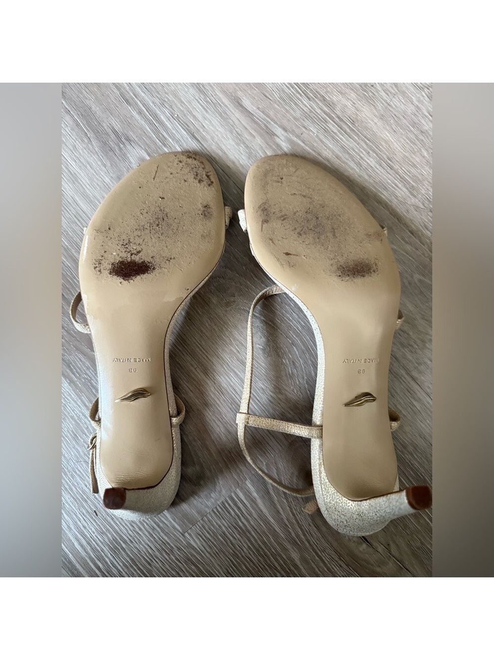 Vintage Diane von Furstenberg white gold sparkle strappy leather sandals heels - Picture 5 of 6